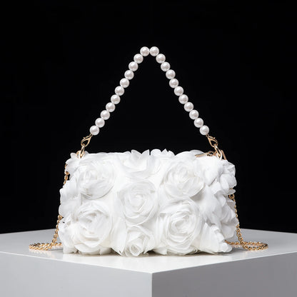 Elegant rose Flower dinner bag, Faux pearl handbag