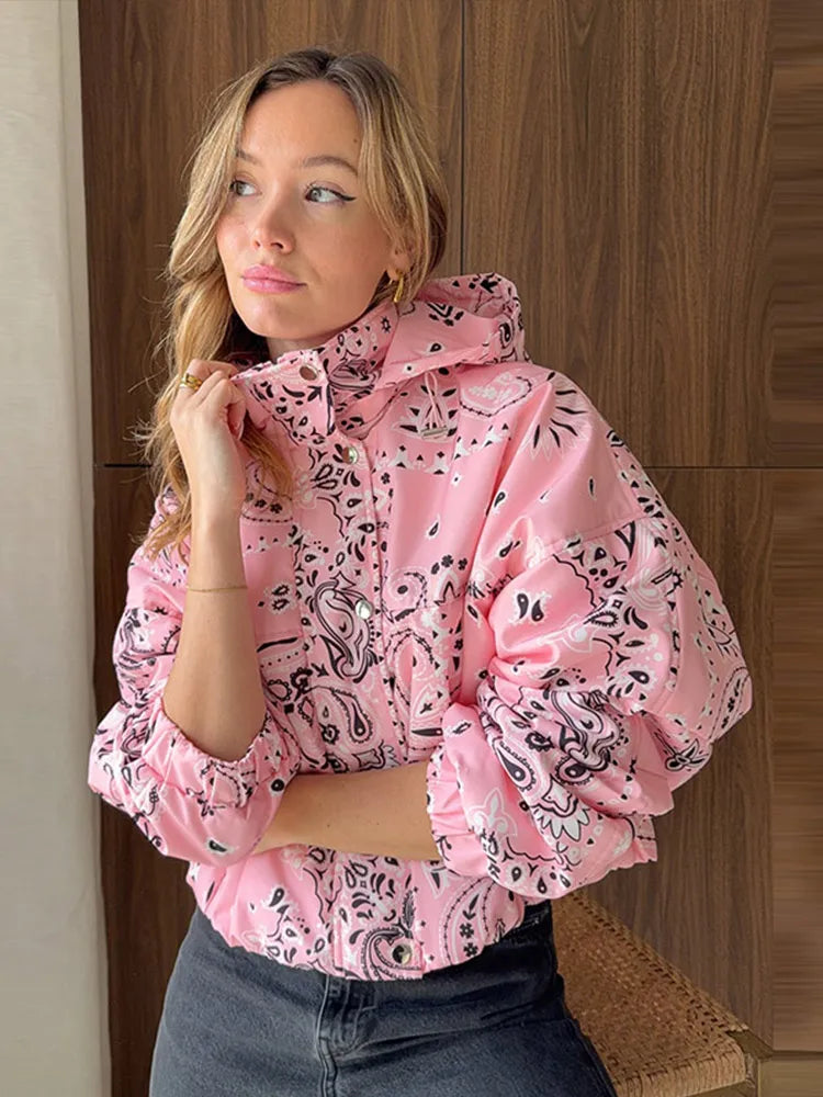 Pink Paisley Print Hooded Jacket