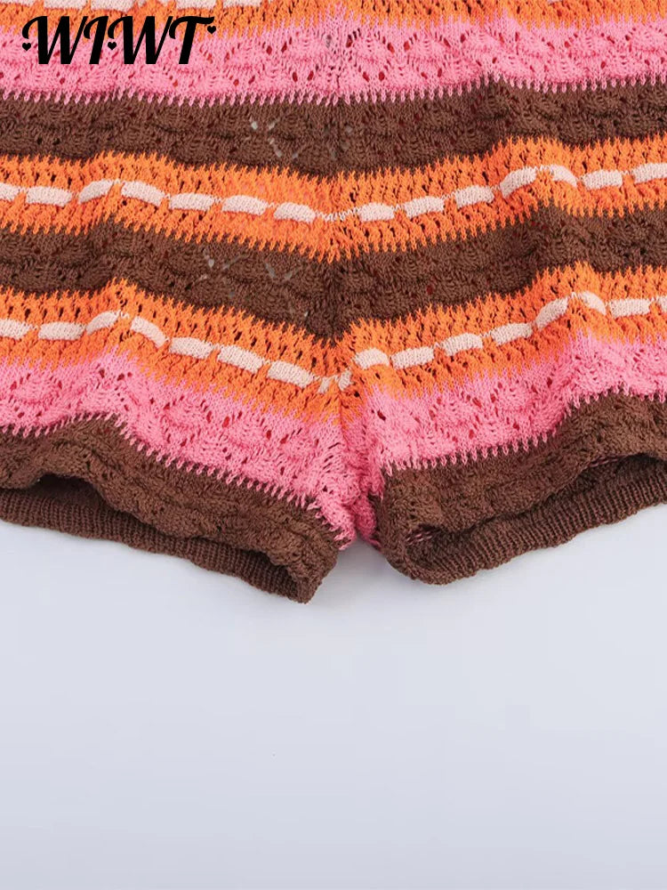 Knitting Stripe Shorts Set
