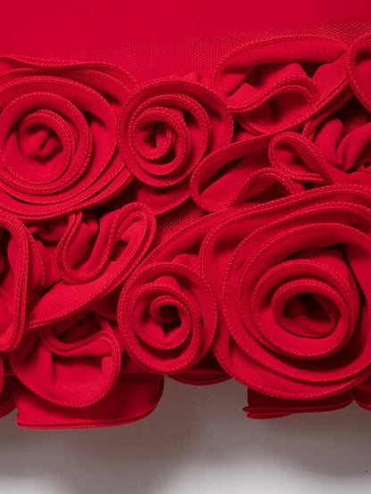 Red 3D Flower Party Mini Dress