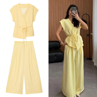 Butter yellow Wide-leg Pants Set