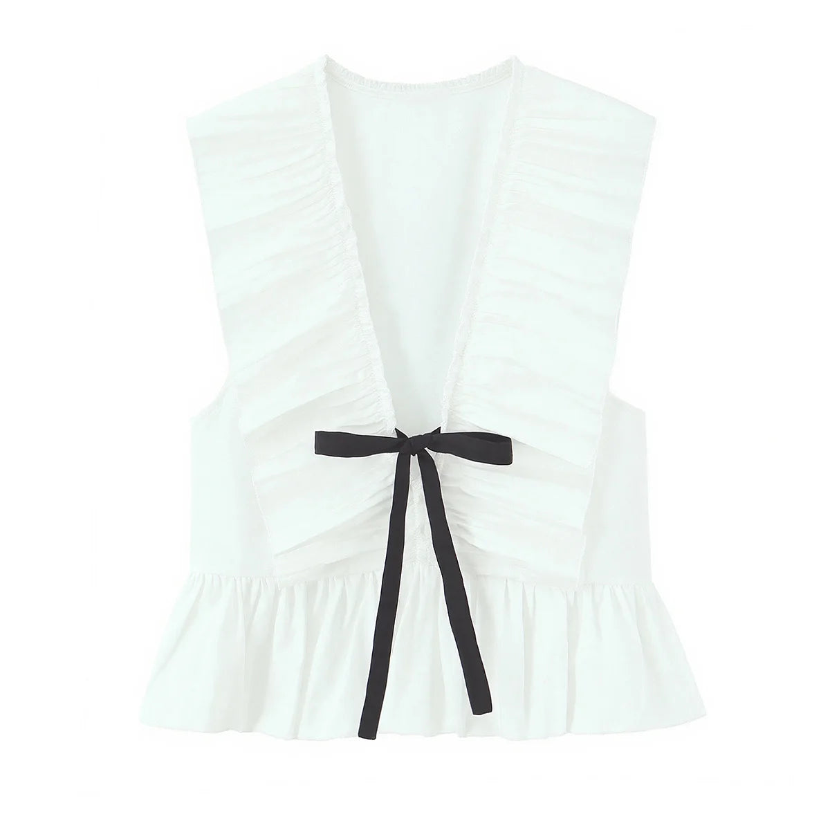 Cotton Frill Top with black string tie