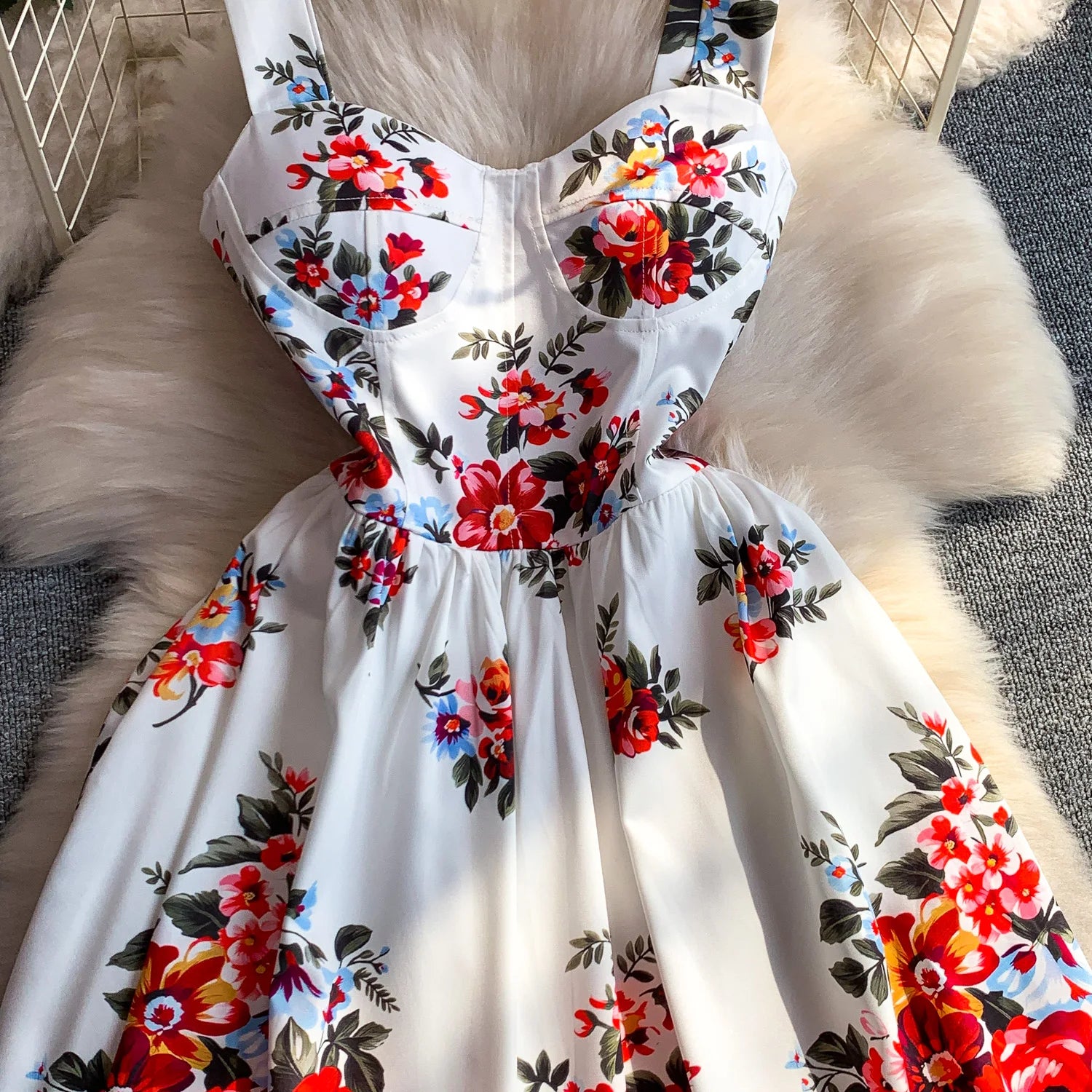Retro Print Strapless Tube Dress Women's Summer Slimming A-Line Long Dress Court Style with Chest Pad Comfortable Breathable