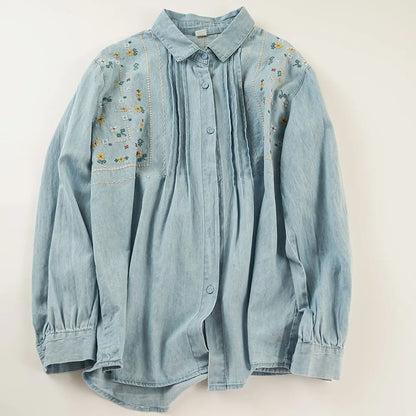Embroidered denim designer shirts blouses