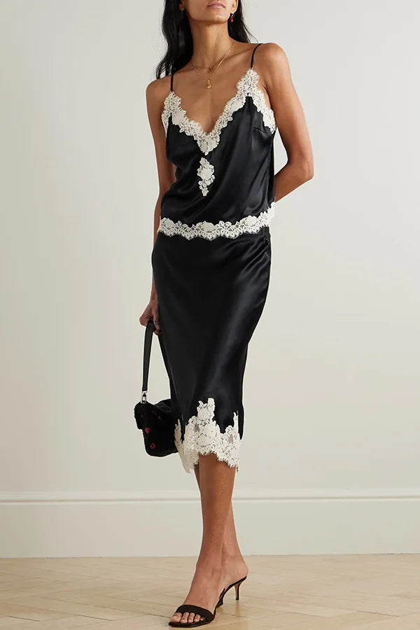 Lace Sling Top Skirt Top Set