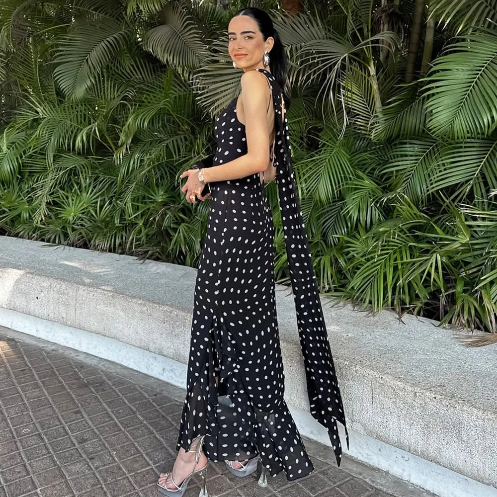 Polka Dot Dress with Scarf Ribbon