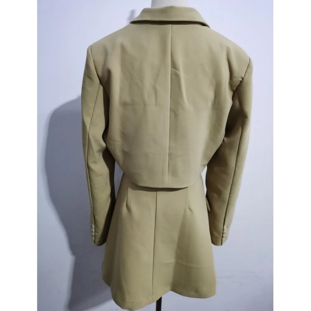 2 pieces 1 set Women One Button Short Blazer Cropped