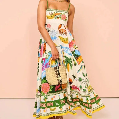 Paradise Graffiti Print Linen Dress