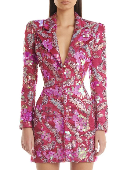 Beautiful Pink Blazer Mini Dress Sexy Backless Sequined Premium party collection