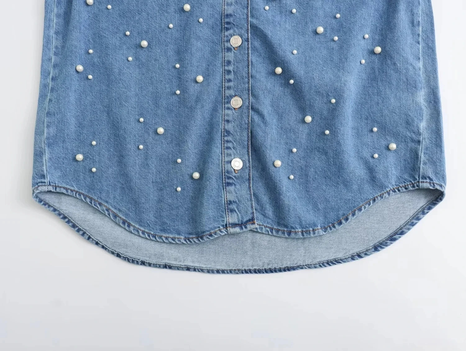 HH Herbst Damen Denim Freizeithemd Mode Kunstperlen Lose Blusen Button Down Langarm Jeansjacke Vielseitiges Oberteil