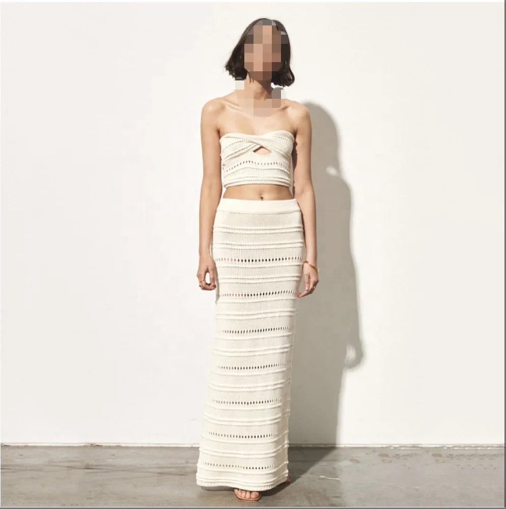 A Two-piece Cross-border Sexy Hot Girl Set From Europe and America, Featuring a Cutout Strapless Top and a Body-hugging Skirt