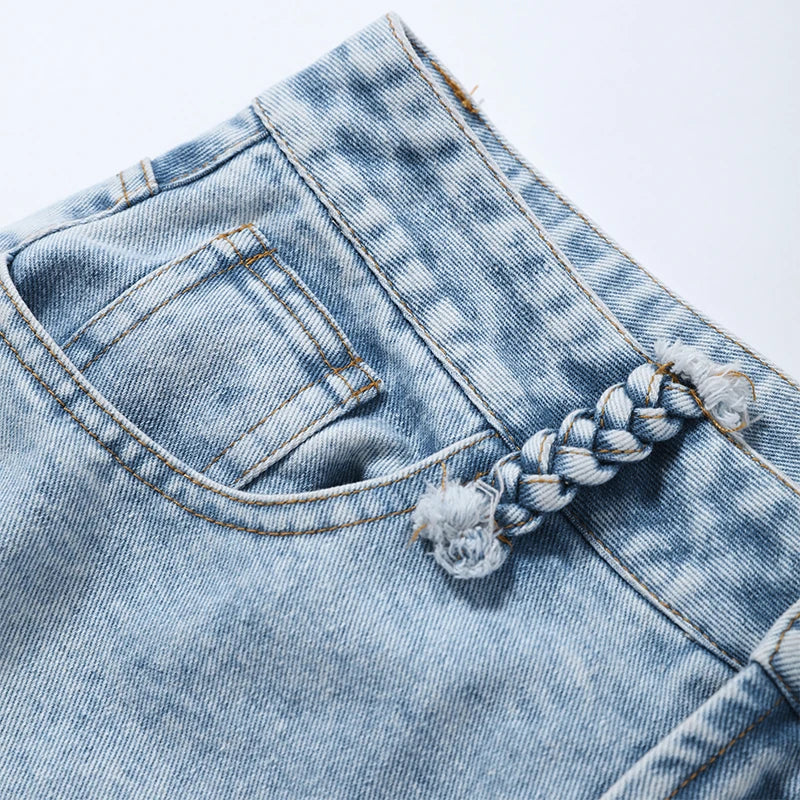 Fashion Side Hollow Out Jeans Women's High Waist Straight Leg Denim Pants 2026 Summer New Lady Trendy Casual Streetwear