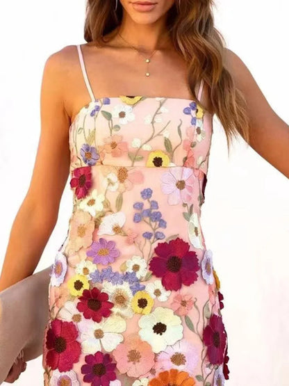 3D Flower Embroidery Tank Dress