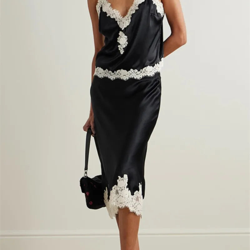 Lace Sling Top Skirt Top Set