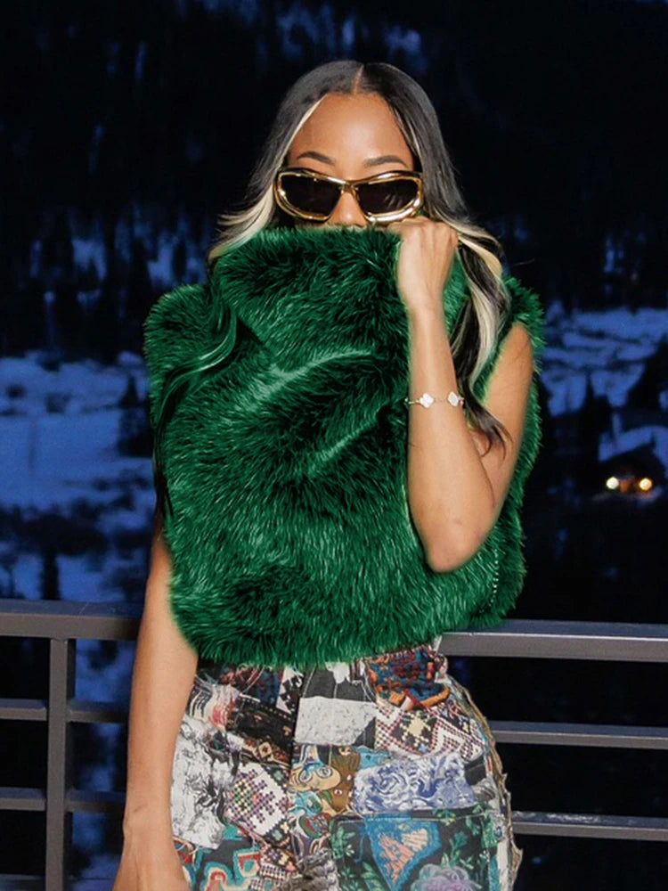 Turtleneck Furry GreenTank Top