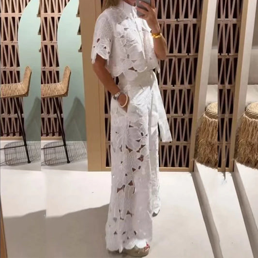 Lace Embroidery Pant Set
