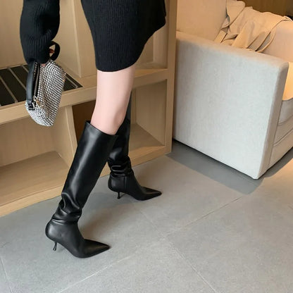 Pointed Toe Stiletto Leather Boots