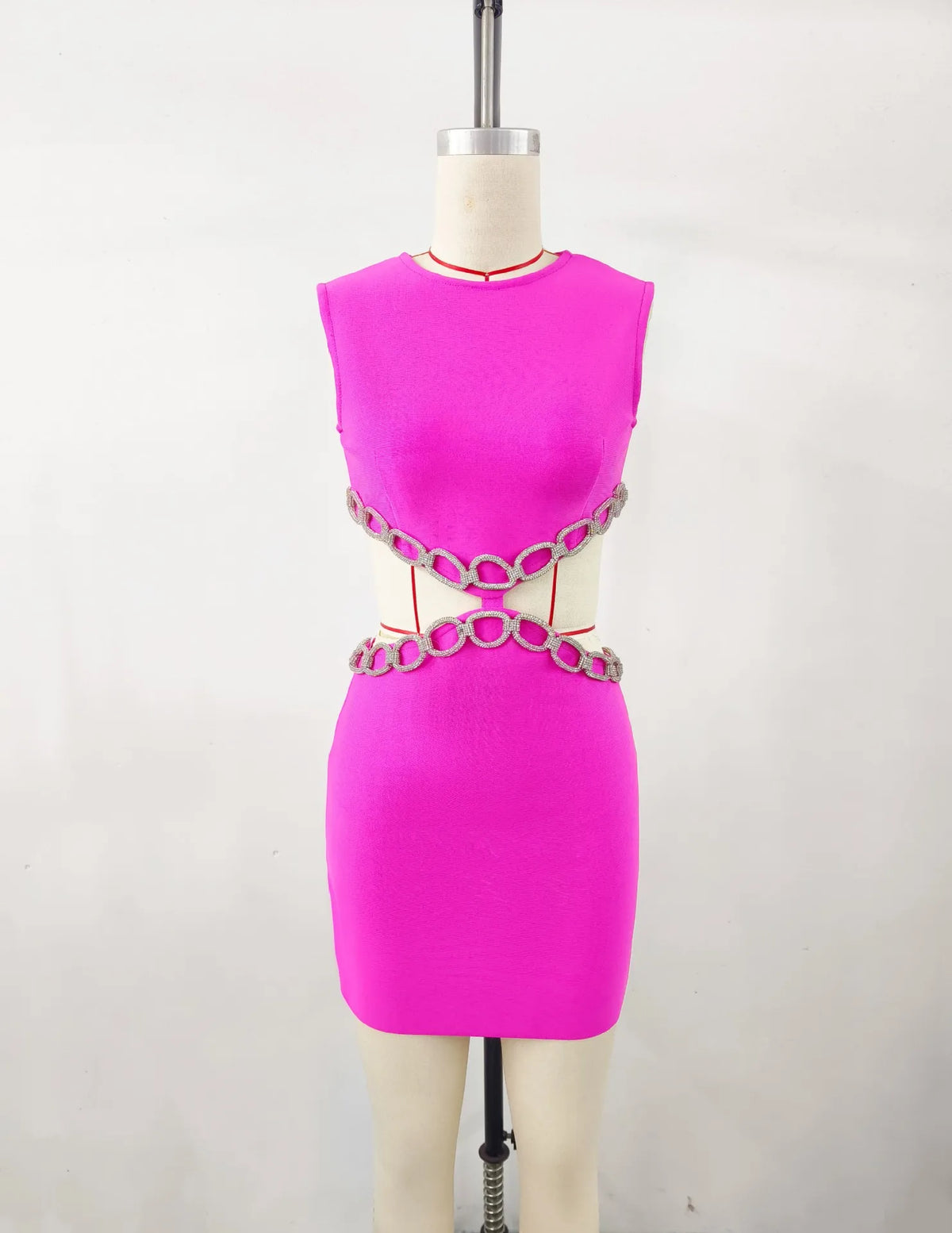 Sexy Hollow Out Diamonds Mini Dress Sleeveless Backless Solid Short Bandage Dresses Luxury Cocktail Evening Club Party Outfit