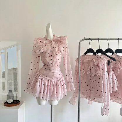 Peach Polka Dot Print Pink French Style
