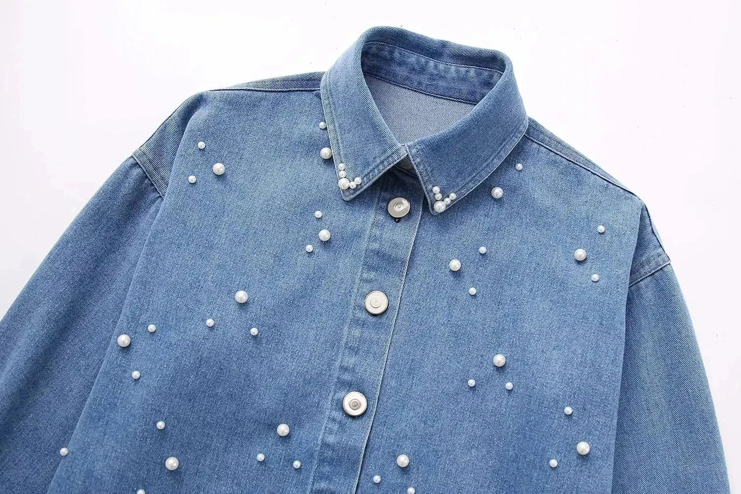 Pearl Denim Shirt Top Woman