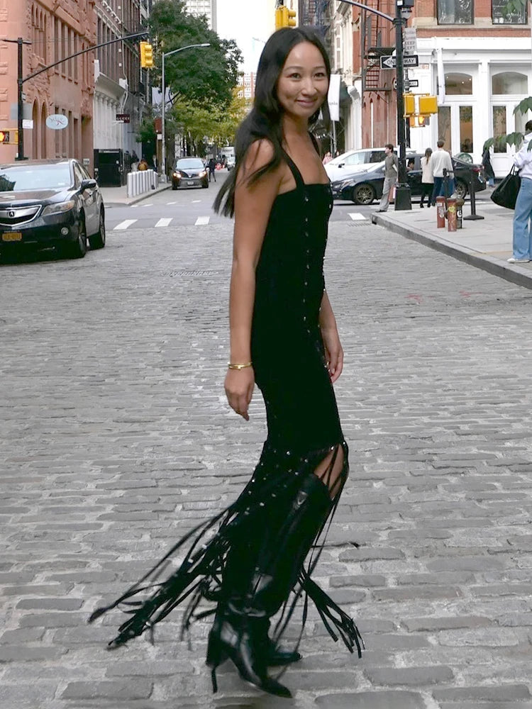 VC Black Diamond Tassel Spaghetti Straps L