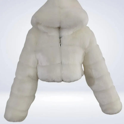 Fur Hooded Zipper Cropped