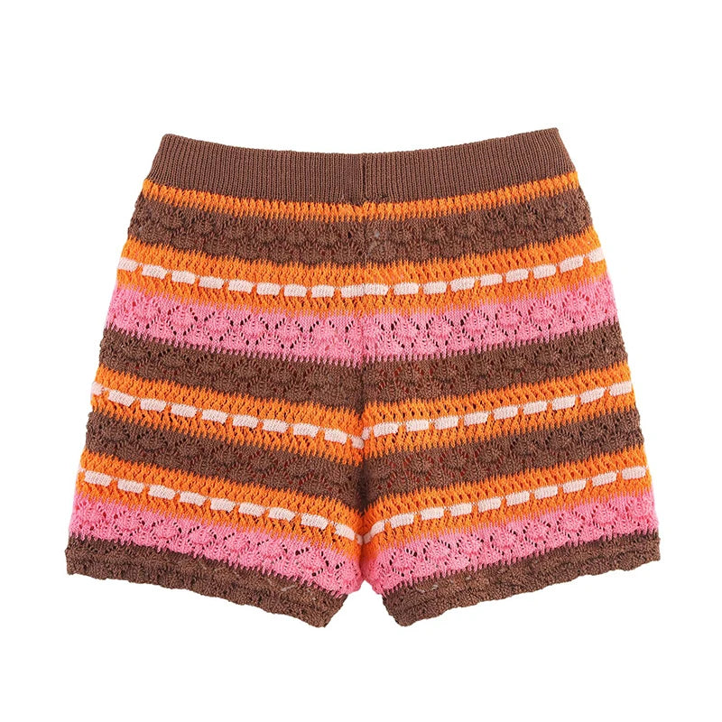 Knitting Stripe Shorts Set