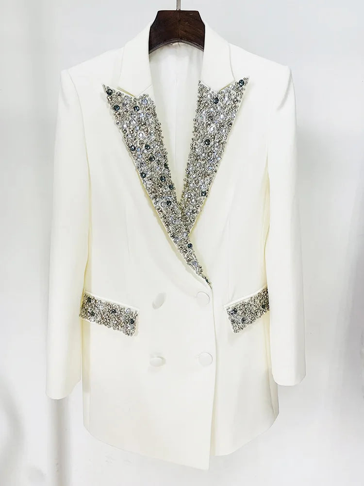 Party Embellished Black White Blazer Jacket Dress High Quality Premium