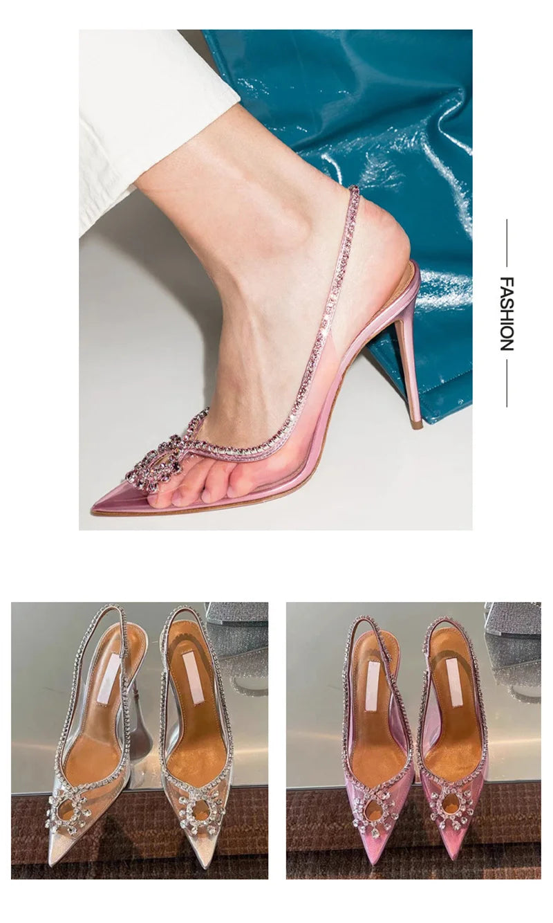Pink Clear designer rhinestone heels