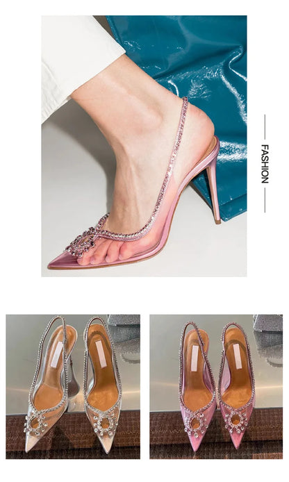 Pink Clear designer rhinestone heels
