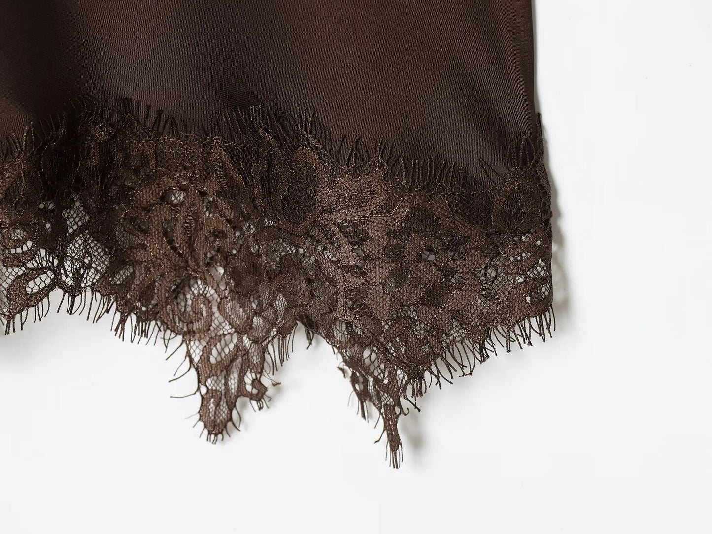 Brown Lace Trim Cami Dress