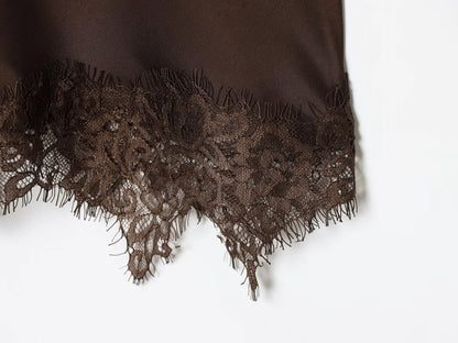 Brown Lace Trim Cami Dress