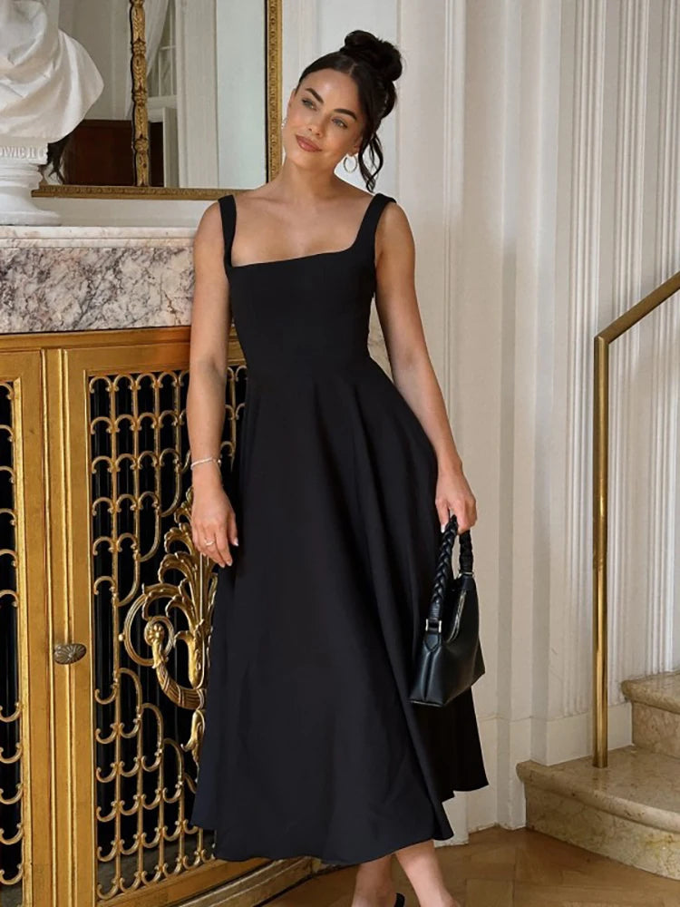 JULISSA MO Sexy Square Collar Women Maxi Dress White Spaghetti Strap High Waist Dress Female Summer Slim Elegant Party Clubwear - Shellss