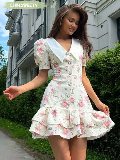 Floral Lotus Leaf Mini Dress