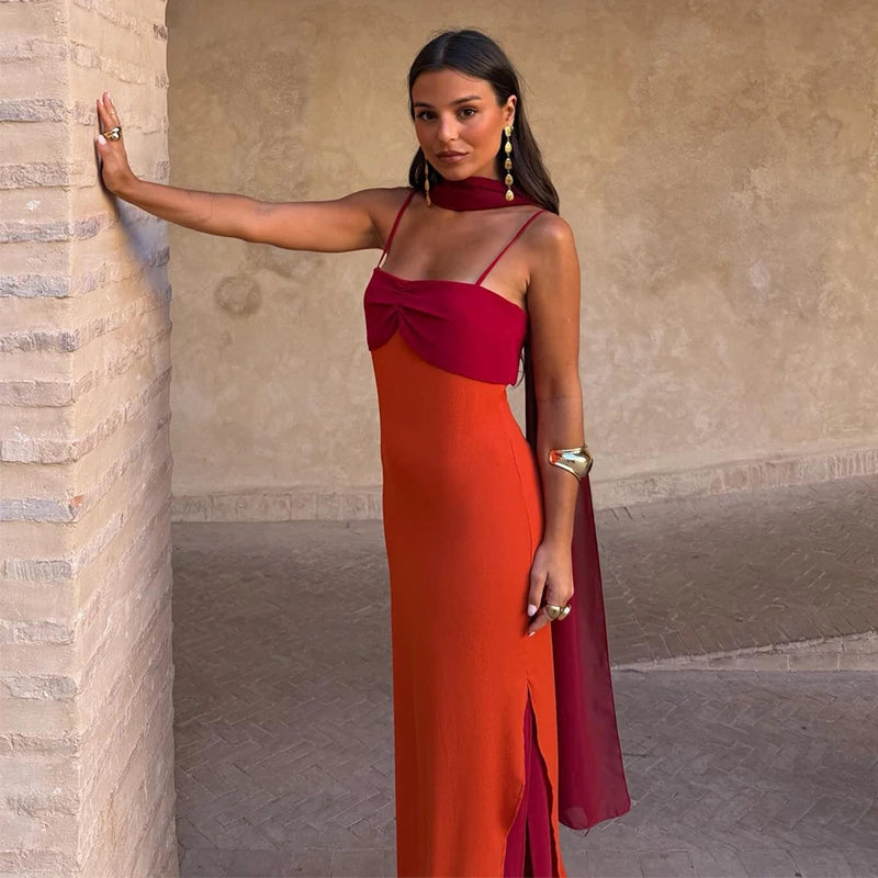 Orange summer dress with scarf