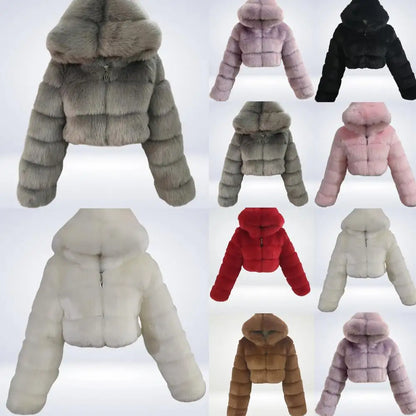 Fur Hooded Zipper Cropped