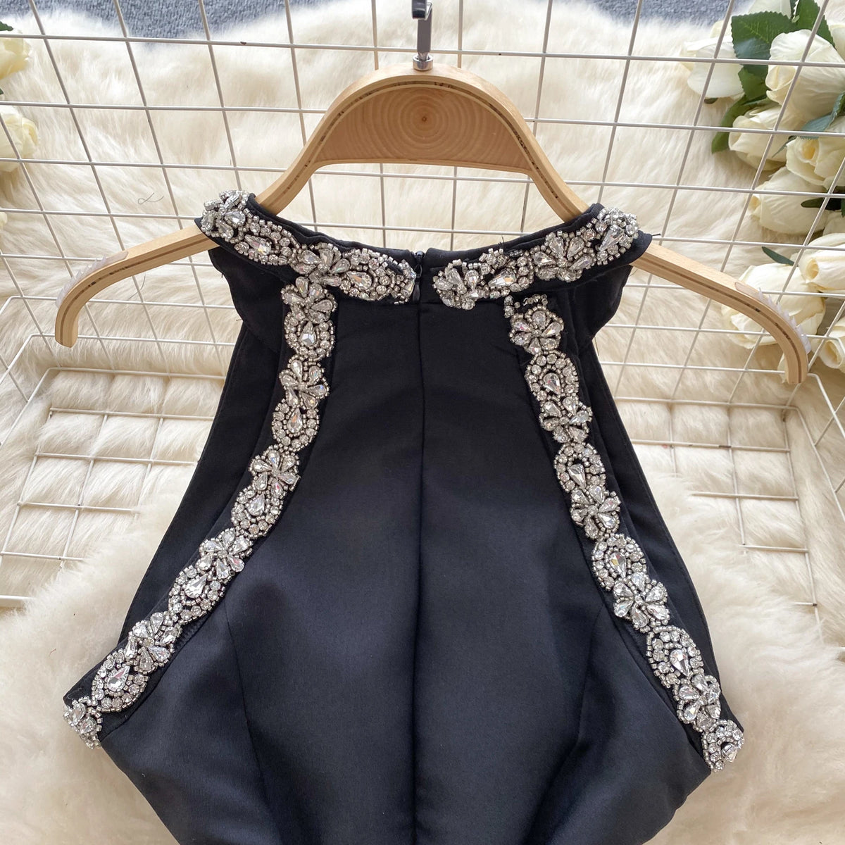 French Chic Elegant Mini Dress Sequined Beading Halter Off-shoulder Sleeveless Vestidos De Mujer Female Evening Dresses Dropship