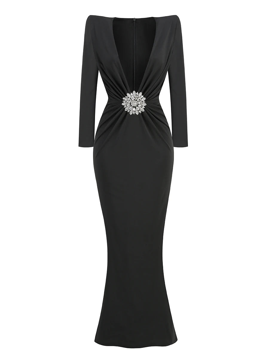 Winter  Red Black Maxi Bodycon Dress