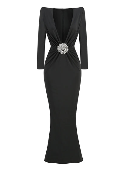 Winter  Red Black Maxi Bodycon Dress