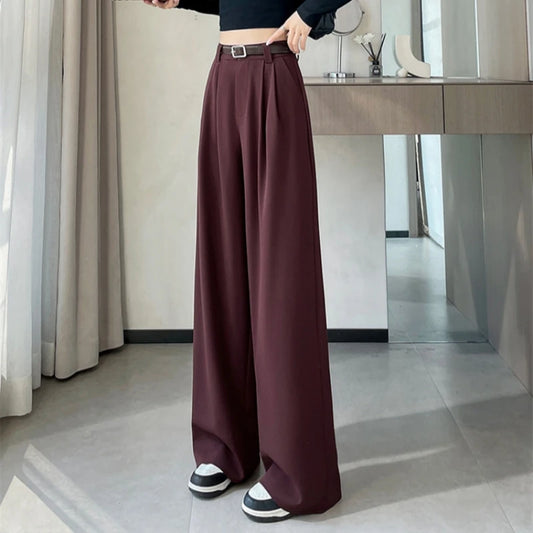 High Waist Slim Fit Wide Leg Suit Pants