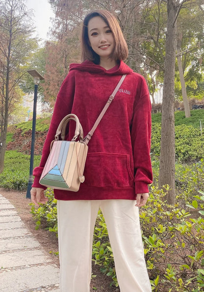 Luxury leather bag colorful Tote