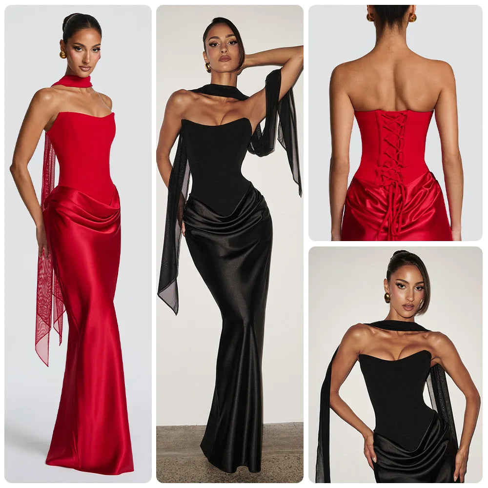 Avrilyaan Satin Pleated Strapless Sleeveless Sexy Dress Women Elegant 2026 Party Dress Backless Maxi Long Summer Dress Vestidos - Shellss