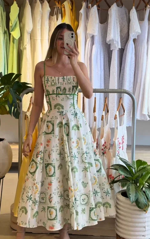 Corset Fishbone green line summer dress