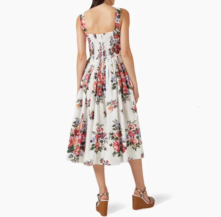 Romantic Holiday Style Floral Print Wrap Dress Slimming Waist Long Skirt Summer New Arrival Elegant Fashionable Midi Dress