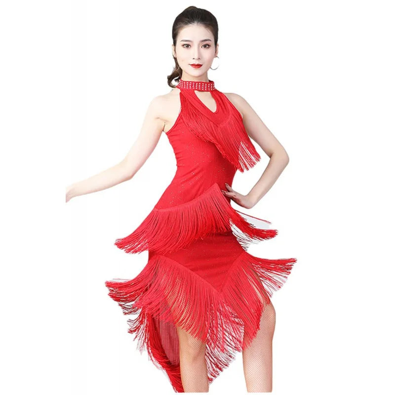 Red black summer halter neck tassel