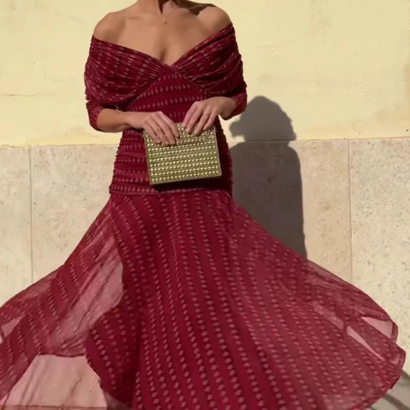 Offshoulder A line flared Dress