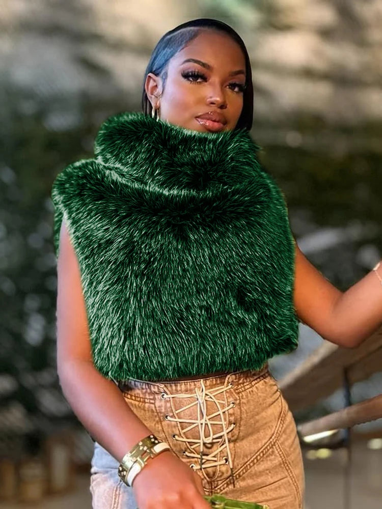 Turtleneck Furry GreenTank Top