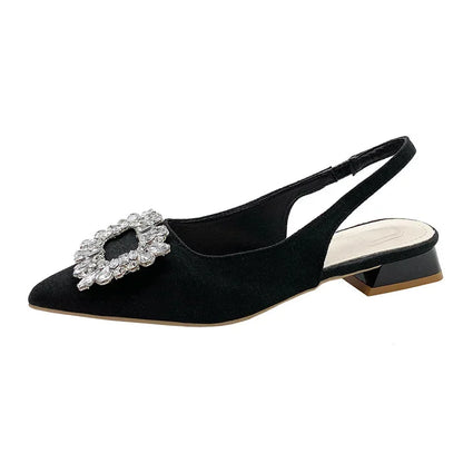 Rhinestone designer short heel shoes