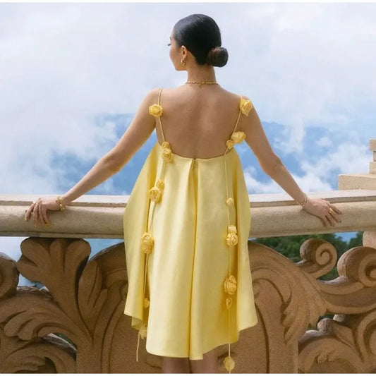 3d Flower Backless Beach Tassel Mini
