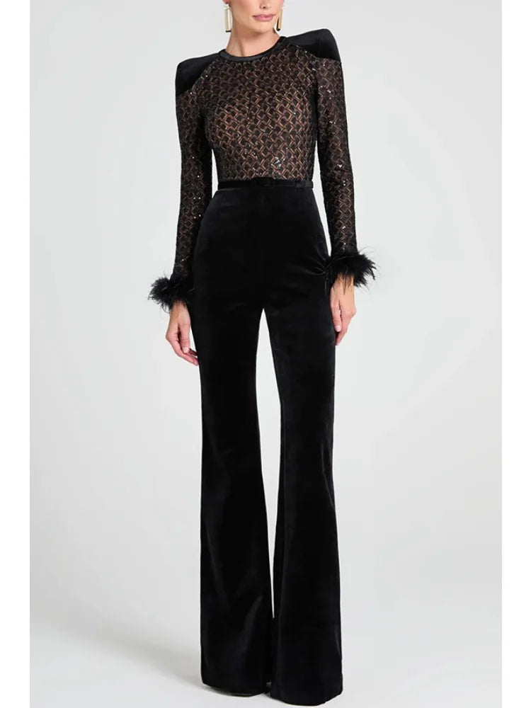 Nadine Merabi velvet jumpsuit